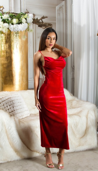 Velvet Look Maxidress with open back Red
